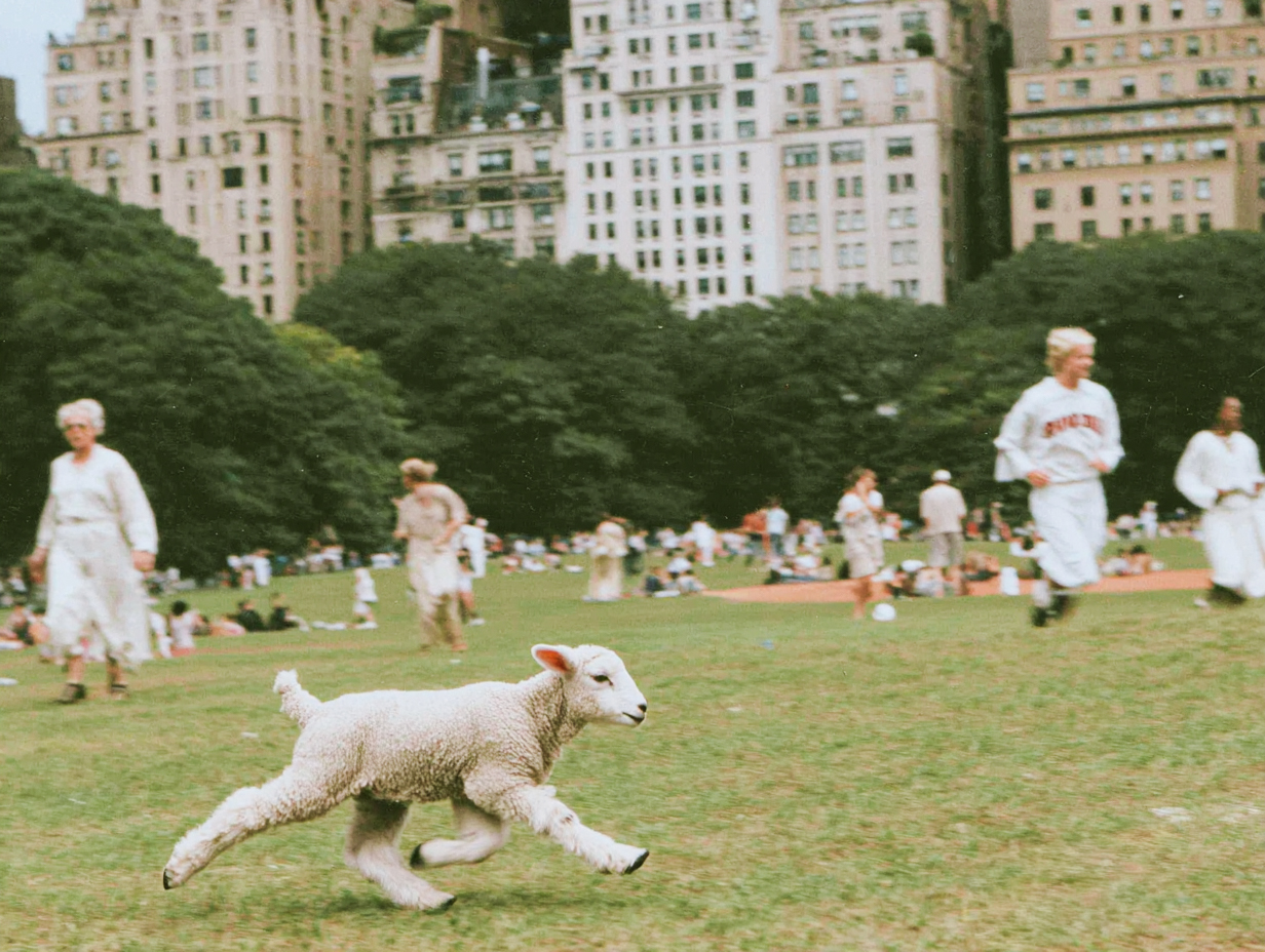 Lamb running through Central Park