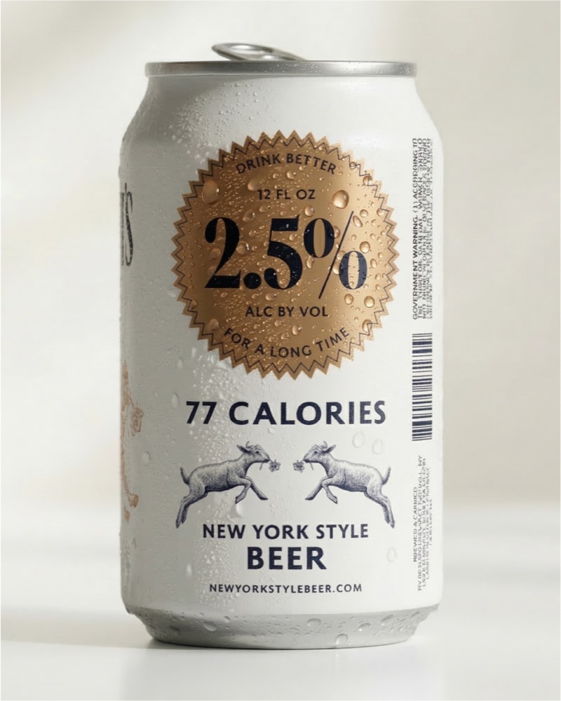 Lambert's Beer can medallion side showing 2.5% ABV and 77 calories